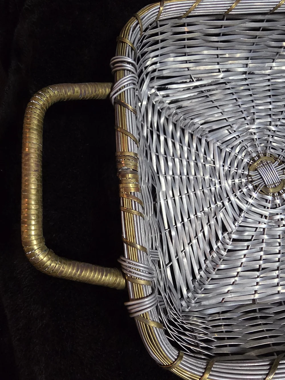 Vintage Aluminum And Brass Woven Basket For 10x10 Pyrex Dish